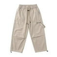 thumbnail image 1 of CYRBOKO Cargo Pants for Boys, Drawstring Multi Pockets Loose Cotton Long Pants Khaki Size 5-6 T, 1 of 6