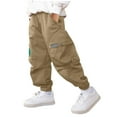 thumbnail image 1 of CYRBOKO Cargo Pants for Boys, Elastic Waist Cotton Soft Loose Jogging Bottoms Khaki Size 7-8 T, 1 of 4