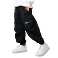 thumbnail image 1 of CYRBOKO Cargo Pants for Boys, Loose Elastic Waist Soft Cotton Jogging Bottoms Black Size 7-8 T, 1 of 4
