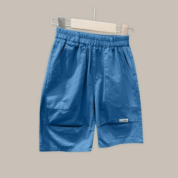 CYRBOKO Cargo Shorts for Boys, Elastic Waist Holiday Cotton Casual Summer Shorts Blue Size 9-10T