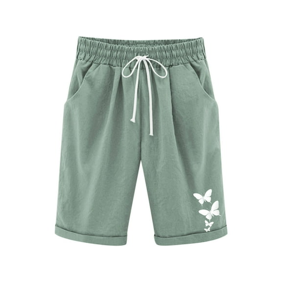 CYRBOKO Casual Shorts for Girls, Drawstring Elastic Waist Knee-Length Comfy Summer Shorts Green Size 5-6 T