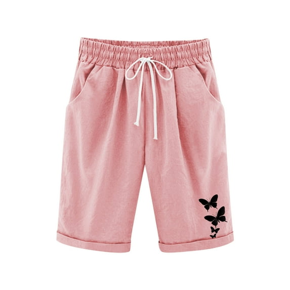 CYRBOKO Casual Shorts for Girls, Drawstring Knee-Length Elastic Waist Comfy Summer Shorts Pink Size 7-8 T