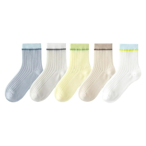 CYRBOKO Crew Socks for Girls, Cotton Thin 5 Pairs Lightweight Sports Socks Gray Size 9-12 T