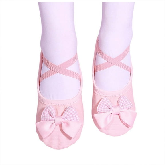 CYRBOKO Dance Shoes for Girls, Canvas Practice Soft Sole Elastic X-Strap Ballet Flat Shoes Pink Size 8 (Little Kids)