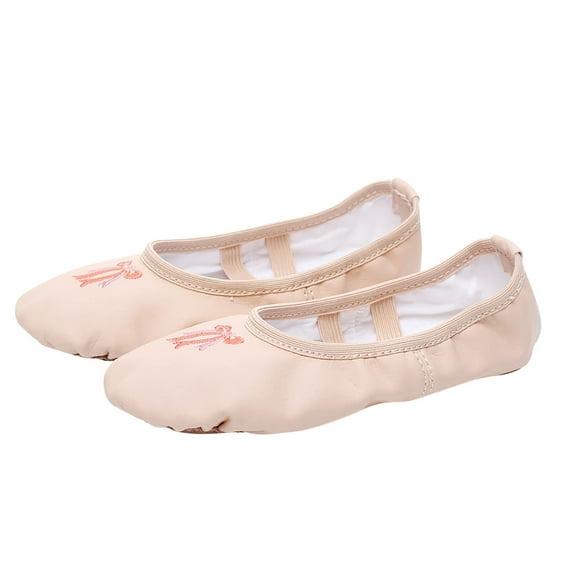 CYRBOKO Dance Shoes for Girls, Stretchy Practice Soft Sole Elastic X-Strap Ballet Shoes Beige Size 10 (Little Kids)