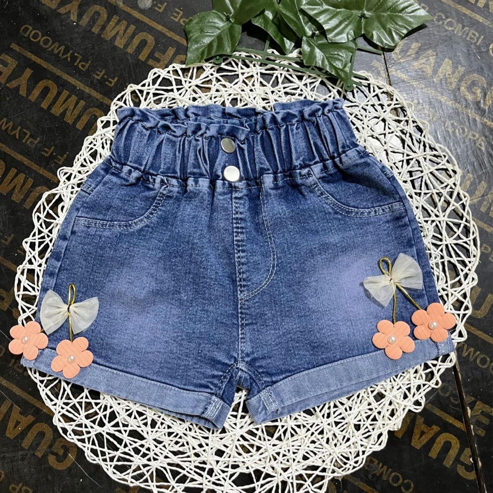 Denim Shorts for Toddler Girls, Loose Elastic Waist Casual 2025 Jean Shorts Blue Size 3 T