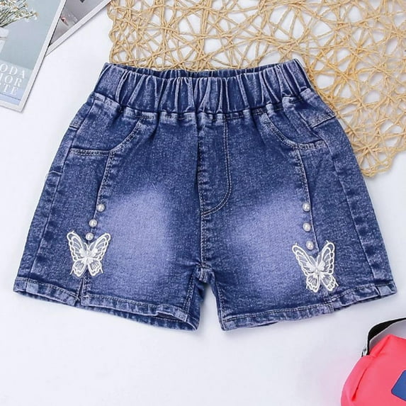 CYRBOKO Denim Shorts for Toddler Girls, Streth Summer Elastic Waist Holidey Jean Shorts Blue Size 2-3 T