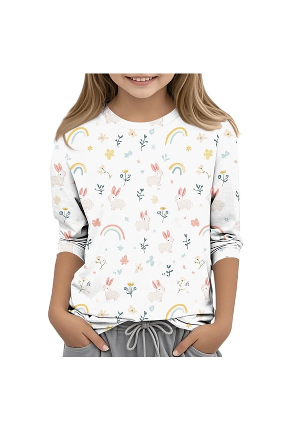 Easter T-shirts for Toddler Girls, Summer Casual 3/4 Sleeve Crewneck Kids Tops Multicolor Size 3-4 T