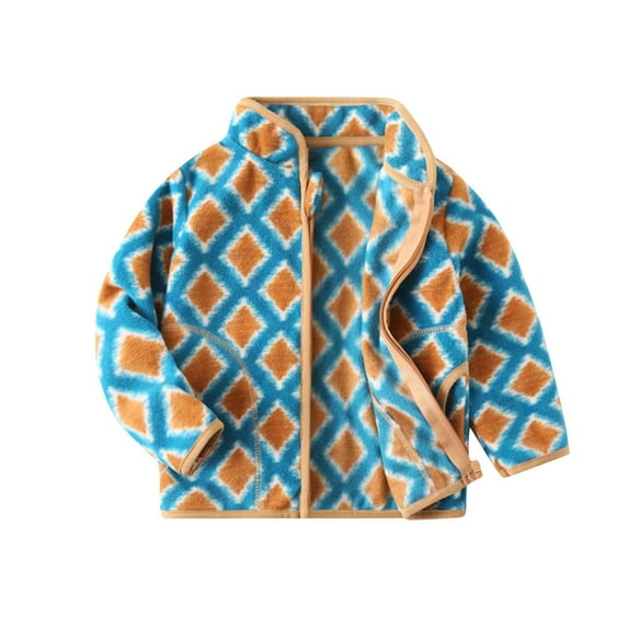 CYRBOKO Fleece Jackets for Boys, Thermal Full Zip Stand Collar Gift Long Sleeve Fall Outerwear Blue Size 5-6 T
