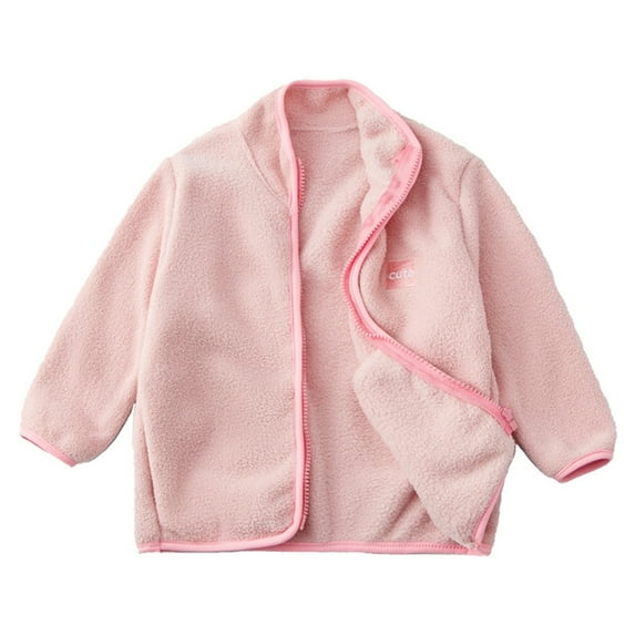 CYRBOKO Fleece Jackets for Girls, Full-Zip Hoodless Long Sleeve Lightweight Kids Outerwear Pink Size 5-6 T
