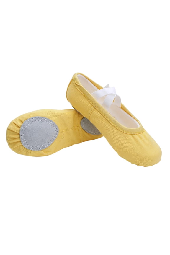 Girl's Ballet Shoes, Elastic X-Strap Canvas Dancewear Soft Sole Flat Shoes for Little/Big Kids Yellow Size 2.5 (Big Kids)