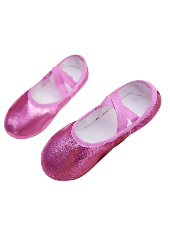 Girl's Ballet Shoes, Soft Sole Elastic X-Strap Stretchy Shiny Dance Shoes Hot Pink Size 12.5 (Little Kids)