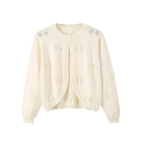 CYRBOKO Girl's Cardigan Sweaters, Cotton Knit Winter Long Sleeve Sweater Coat Beige Size 9-10 T