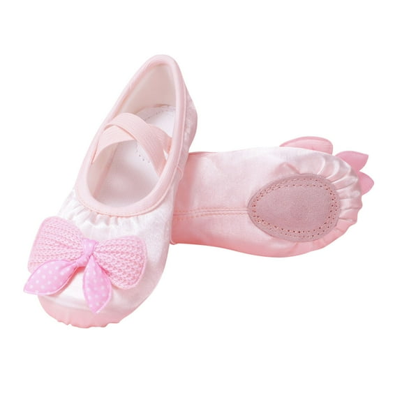 CYRBOKO Girl's Dance Shoes, Performance Elastic X-Strap Satin Soft Sole Ballet Flat Shoes Pink Size 3.5 (Big Kids)
