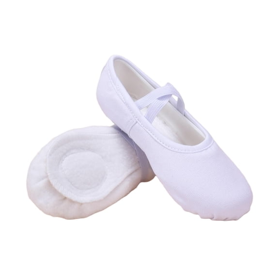 CYRBOKO Girl's Dance Shoes, Stretch Elastic X-Strap Canvas Soft Sole Flat Shoes for Little/Big Kids White Size 2.5 (Big Kids)
