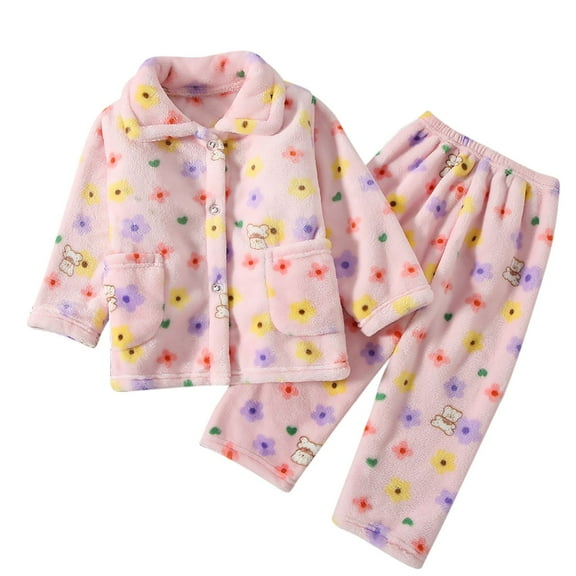 CYRBOKO Girl's Pajama Sets, Long Sleeve Thermal Elastic Waist Gift Winter Loungewear Sets Pink Size 7-8 T