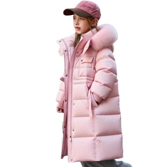 CYRBOKO Girl's Puffer Coats, Thermal Full Zip Mid-length Hooded Winter Outerwear Pink Size 10-12 T
