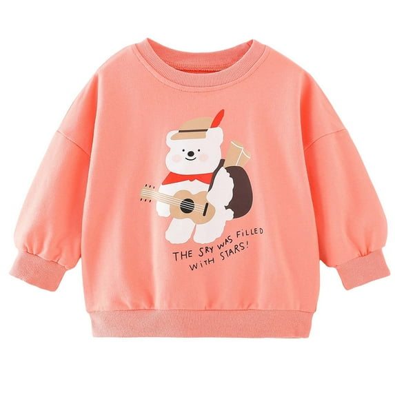 CYRBOKO Girl's Sweatshirts, Comfy Crew Neck Cotton Long Sleeve Grils Clothes Orange Size 5-6 T