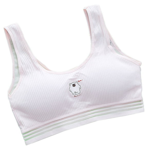 CYRBOKO Girl's Training Bars Top, Padded Breathable Soft Cotton Comfortable Teen Girls Bras Pink Size 7-10 T