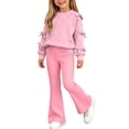 thumbnail image 1 of CYRBOKO Girls 2‑Piece Outfit Set, Bow Casual Elastic Waist Fall Winter Long Sleeve Tops and Flare Pants Pink Size 9-10 T, 1 of 8