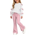 thumbnail image 1 of CYRBOKO Girls 2‑Piece Outfit Set, Casual Fall Winter Elastic Waist Bow Long Sleeve Tops and Flare Pants Beige Size 11-12 T, 1 of 8