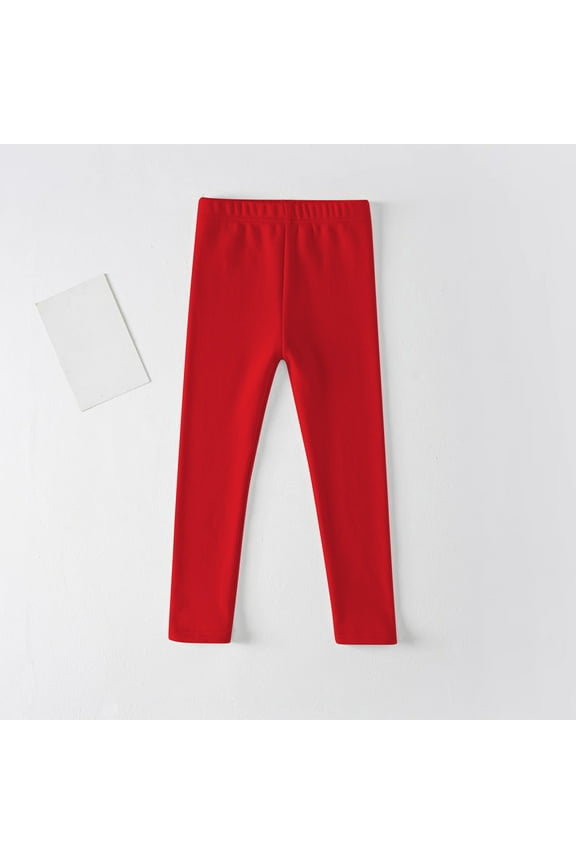 Girls Active Leggings, Casual Loungewear Stretch Elastic Waist Tight Bottoms Red Size 5-6 T