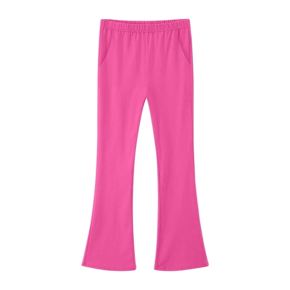 CYRBOKO Girls Active Leggings, Cotton Elastic Waist Casual Stretchy Wide-leg Bottoms Hot Pink Size 5-6 T