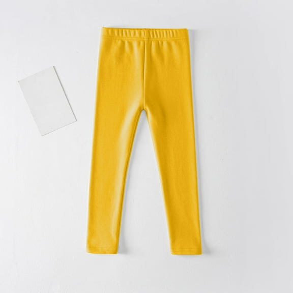 CYRBOKO Girls Active Leggings, Stretch Elastic Waist Loungewear Casual Skinny Bottoms Yellow Size 5-6 T