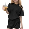 thumbnail image 1 of CYRBOKO Girls Activewear Outfit Sets, Crew Neck Casual Short Sleeve Elastic Waist Girls Clothing Sets Black Size 7-8 T, 1 of 6
