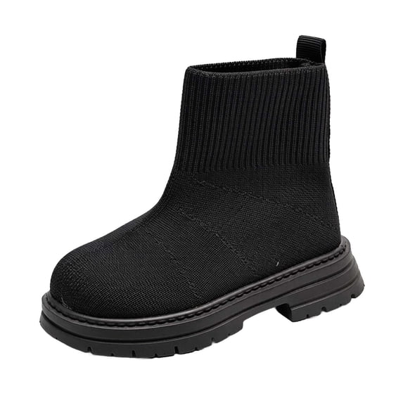 CYRBOKO Girls Ankle Boots, Casual Knitted Non-slip Winter Girls Riding Boots Black Size 10 (Little Kids)
