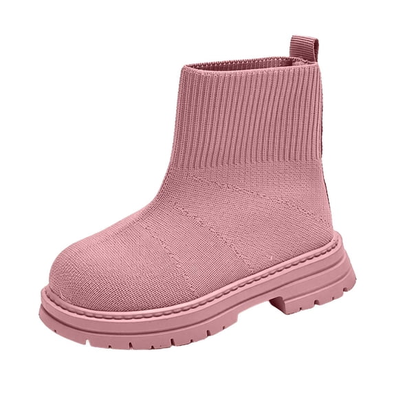 CYRBOKO Girls Ankle Boots, Non-slip Casual Winter Knitted Girls Riding Boots Pink Size 7 (Toddler)