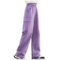 thumbnail image 1 of CYRBOKO Girls Athletic Cargo Pants, Elastic Waist Loose Breathable Casual Wide Leg Pants Purple Size 12-14 T, 1 of 8