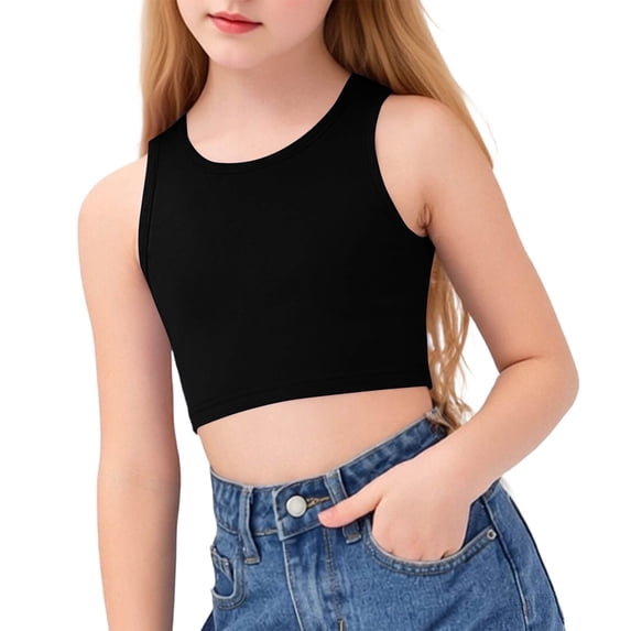CYRBOKO Girls Athletic Shirts, Summer Racerback Casual Sleeveless Girl's Tank Tops Black Size 14-15 T
