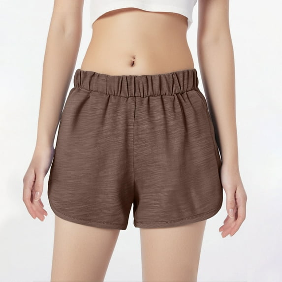 CYRBOKO Girls Athletic Shorts, Cotton Running Elastic Waist Loose Summer Shorts Brown Size 6T