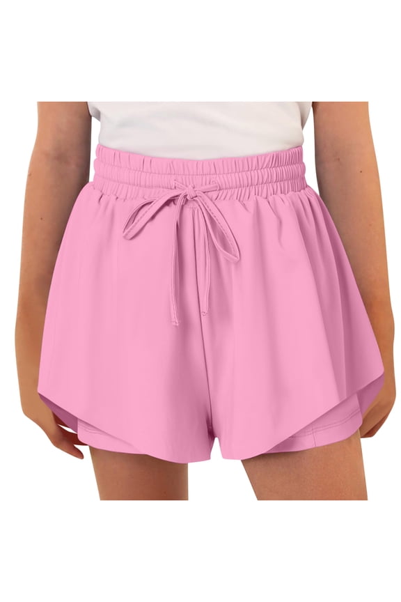 Girls Athletic Shorts, Drawstring Loose Elastic Waist Summer Shorts with Pockets Pink Size 8-9 T