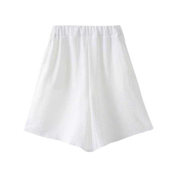 CYRBOKO Girls Athletic Shorts, Elastic Waist Knee-length Breathable Thin Summer Shorts White Size 6-7 T