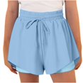 thumbnail image 1 of CYRBOKO Girls Athletic Shorts, Loose Drawstring Summer Elastic Waist Shorts with Pockets Blue Size 8-9 T, 1 of 9