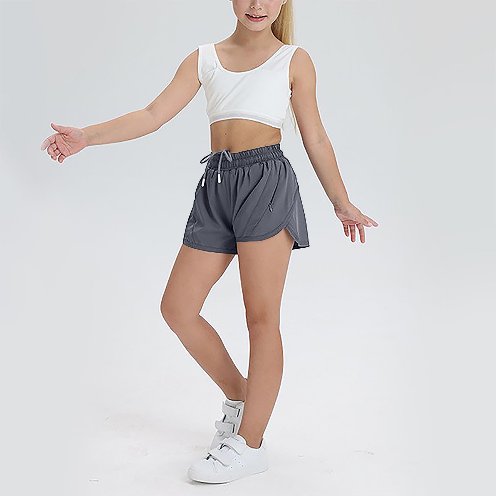 Girls Grey Lycra Solid Shorts