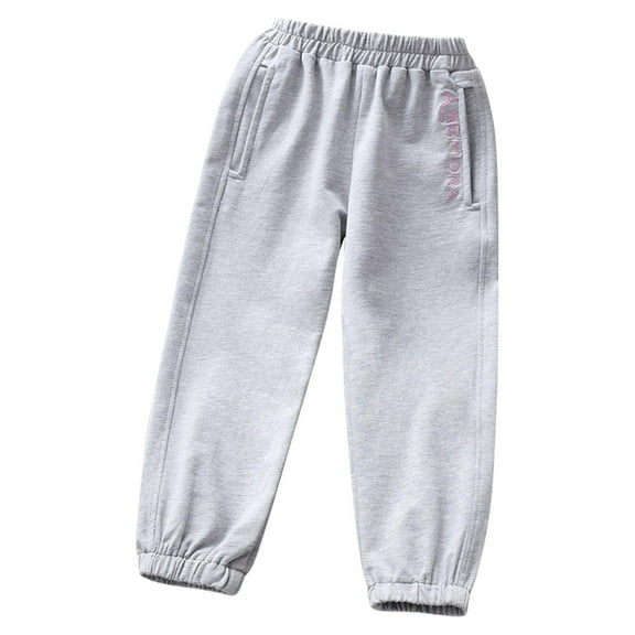 CYRBOKO Toddler Girls Athletic Sweatpants, Medium Waist Running Casual Cotton Jogger Pants with Pockets Gray Size 6-8 T