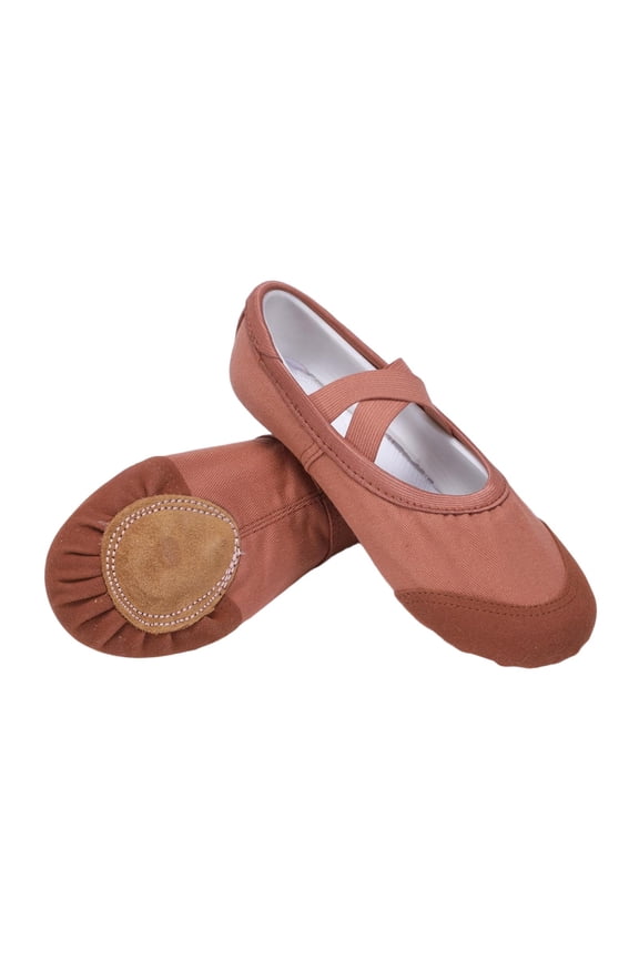 Girls Ballet Shoes, Canvas Elastic X-Strap Soft Sole Casual Shoes for Dancewear Brown Size 9.5 (Little Kids)