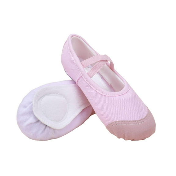 CYRBOKO Girls Ballet Shoes, Dancewear Canvas Elastic X-Strap Soft Sole Flat Shoes for Little/Big Kids Pink Size 3 (Big Kids)