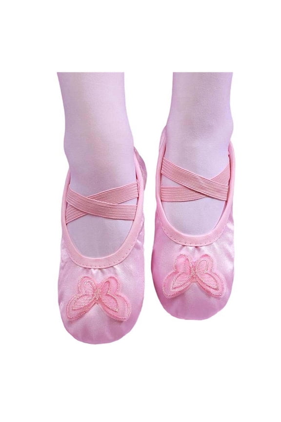 Girls Ballet Shoes, Elastic X-Strap Satin Soft Sole Princess Dance Flat Shoes Pink Size 9 (Little Kids)