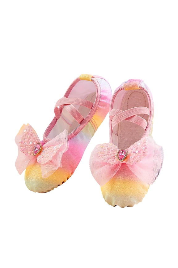 Girls Ballet Shoes, Elastic X-Strap Stretchy Soft Sole Princess Dance Shoes for Little/Big Kids Pink Size 7 (Little Kids)