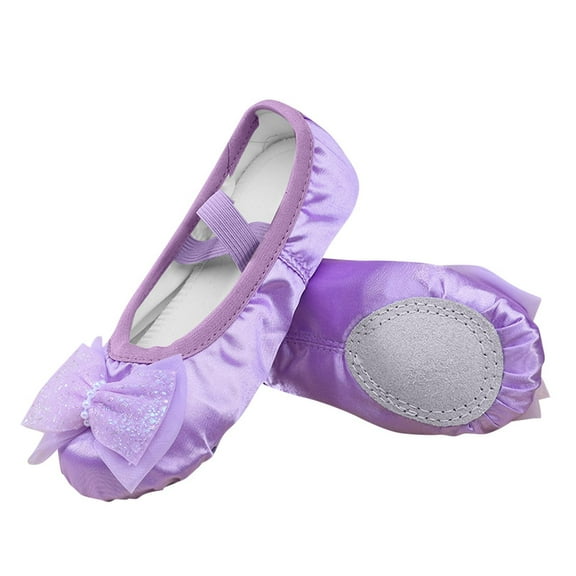 CYRBOKO Girls Ballet Shoes, Soft Sole Satin Dancewear Elastic X-Strap Flats for Little/Big Kids Purple Size 11 (Little Kids)