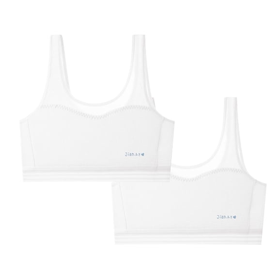 CYRBOKO Girls Bars, Breathable Comfortable Soft Cotton 2-Pack Seamless Bralettes White Size 7-13 T