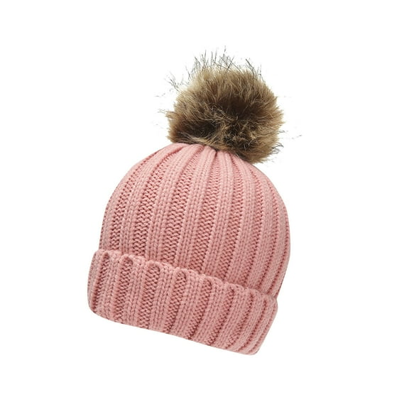 CYRBOKO Girls Beanies with Pompom, Pom-pom Thermal Stretchy Casual Winter Hats Rose Gold Size 4-12 T
