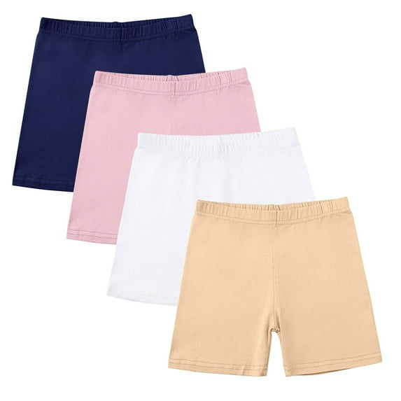 CYRBOKO Girls Bike Shorts, Elastic Waist 4 Pieces Soft Cotton Summer Shorts Multicolor Size 7-8 T