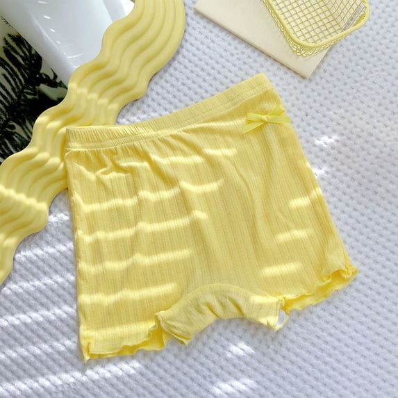 CYRBOKO Girls Bike Shorts, Elastic Waist Streth Cotton Casual Short Leggings Yellow Size 6-7 T