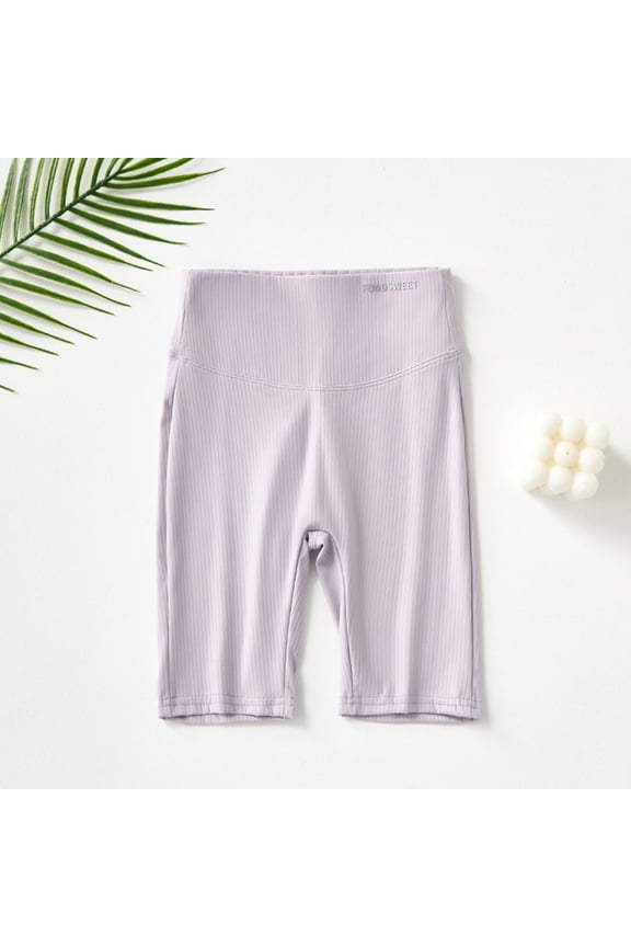 Girls Bike Shorts, Solid Color Casual Dancewear Elastic Waist Short Leggings Purple Size 14-16T