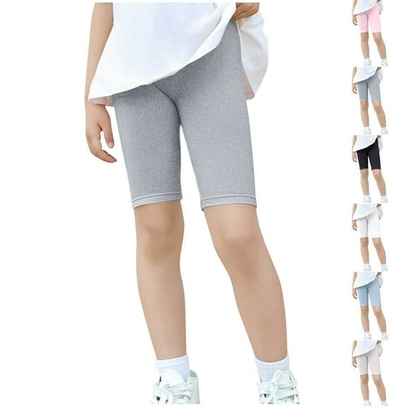 CYRBOKO Girls Bike Shorts, Streth Casual Solid Color Dancewear Short Leggings Beige Size 10-12T